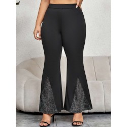 Plus Size Black  Solid Flare Pants