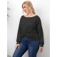 Plus Size Solid Twisted Boatneck Long Sleeve Tops