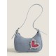 Denim Blue Heart Rhinestone Underarm Bag