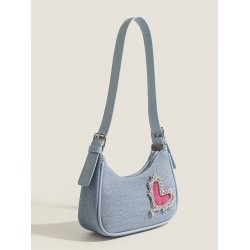 Denim Blue Heart Rhinestone Underarm Bag