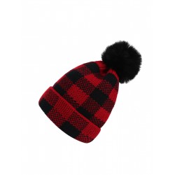 Red & Black Plaid Hairball Knitted Child Hat