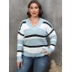 Plus Size  Yarn-Dyed Jacquard Striped Sweater