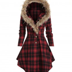 Red  Plaid Long Sleeves Coat Dress