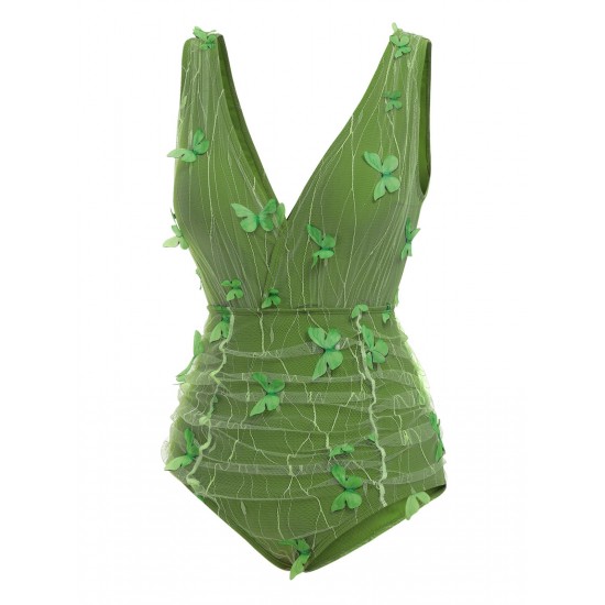 Green  3D Butterfly Mesh Swimsuit