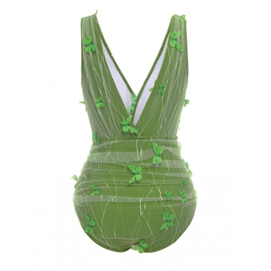 Green  3D Butterfly Mesh Swimsuit