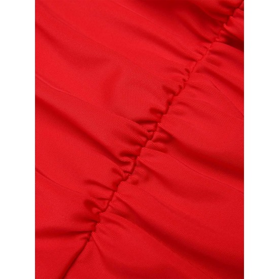 Red  Button Ruffles Halter Swimsuit