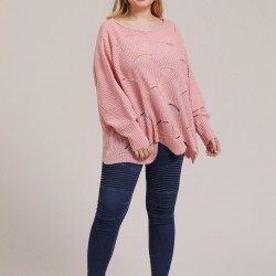 Plus Size  Round Neck Cutout Sweater