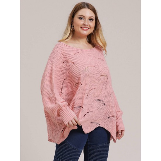 Plus Size  Round Neck Cutout Sweater