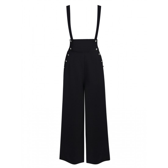 Black  Solid Suspender Pants