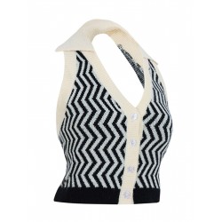 Black  Knitting Stripes Halter Button Tops