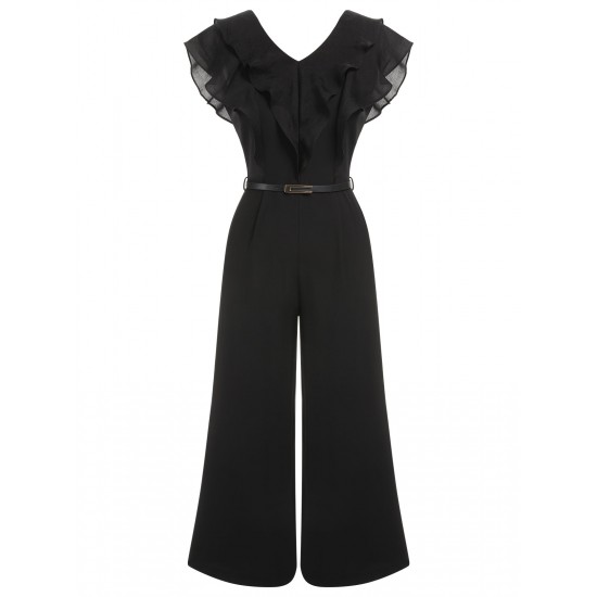 Black  Muslin Patchwork Belted Jumpsuit