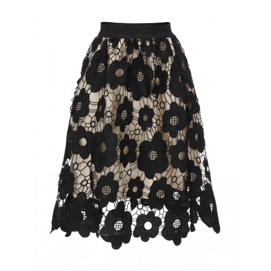  Floral Hollowed-out A-Line Skirt