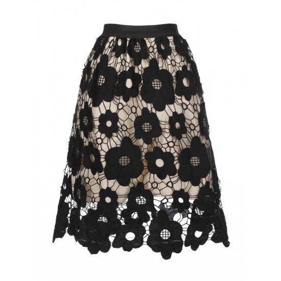  Floral Hollowed-out A-Line Skirt