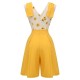 Yellow  V-Neck Sunflower Patchwork Jumpsuit