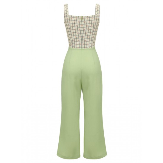 Green  Plaid Dots Strap Jumpsuit