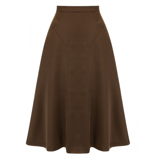 Coffee  High Waist Solid Skirt