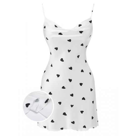 White  Heart Pattern Strap Nightgowns