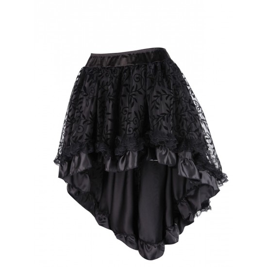  Mesh Ruffles Hem High Low Skirt