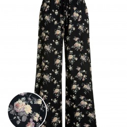 Black  Antique Floral Wide-Leg Pants