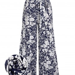 Navy Blue  Floral Wide-Leg Pants