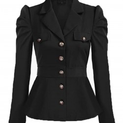 Black  Solid Gigot Sleeves Blazer