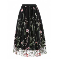  Floral Embroidered Mesh Skirt