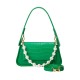 Pearl Chain Imitation Crocodile Leather Shoulder Bag