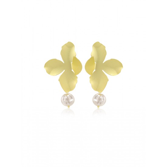 Vintage Alloy Gilt Flower Pearl Earrings