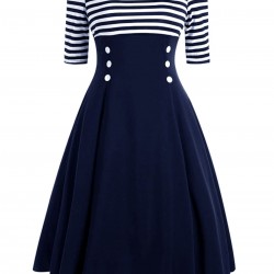 Navy  Off Shoulder Swing Dress