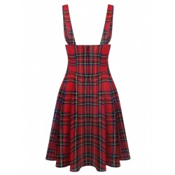 Red  Plaids Suspender Skirt