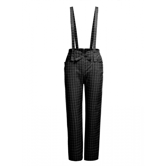 Black  Solid Suspender Pants