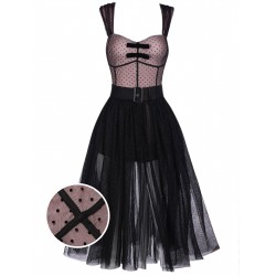 2PCS  Polka Dot Bowknot Lace Strap Dress