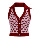 Red  Knitting Heart Halter Button Tops