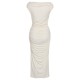 Ivory  Cap Sleeve Slim Pleated Dress