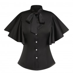 Black  Solid Ruffled-Sleeve Blouse