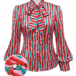  Candy Tie-Up Collar Buttons Blouse