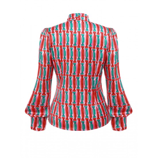  Candy Tie-Up Collar Buttons Blouse