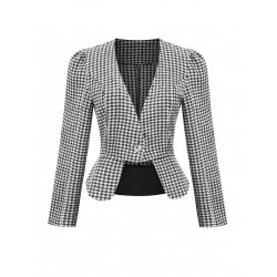 Black   Plaid Button Fitted Blazer