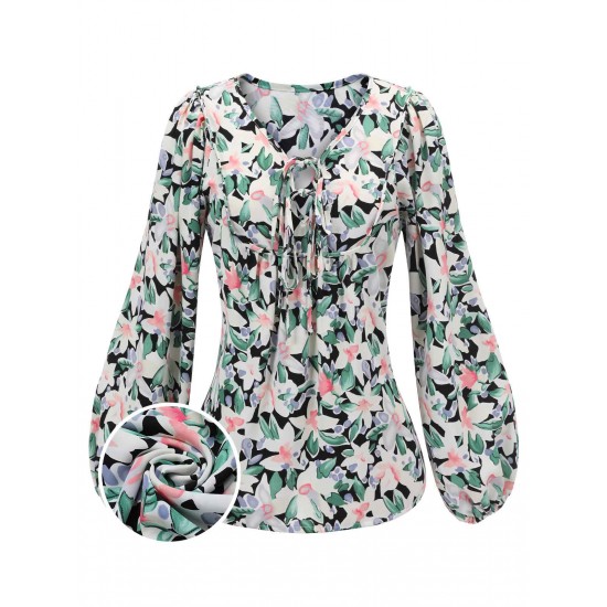 Green  Round Neck Floral Blouse