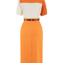  2PCS Vintage Orange Shirt & Slit Skirt