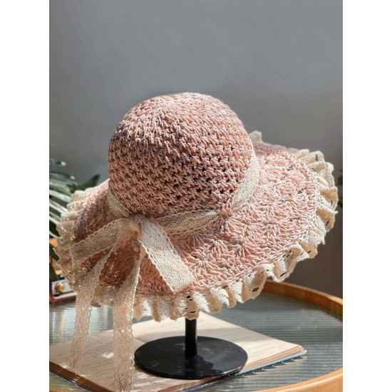 Pale Pink Hand-made Lace Bow Sun Hat