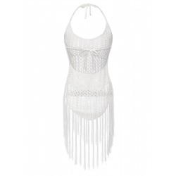 White  Grid Halter Cover Up